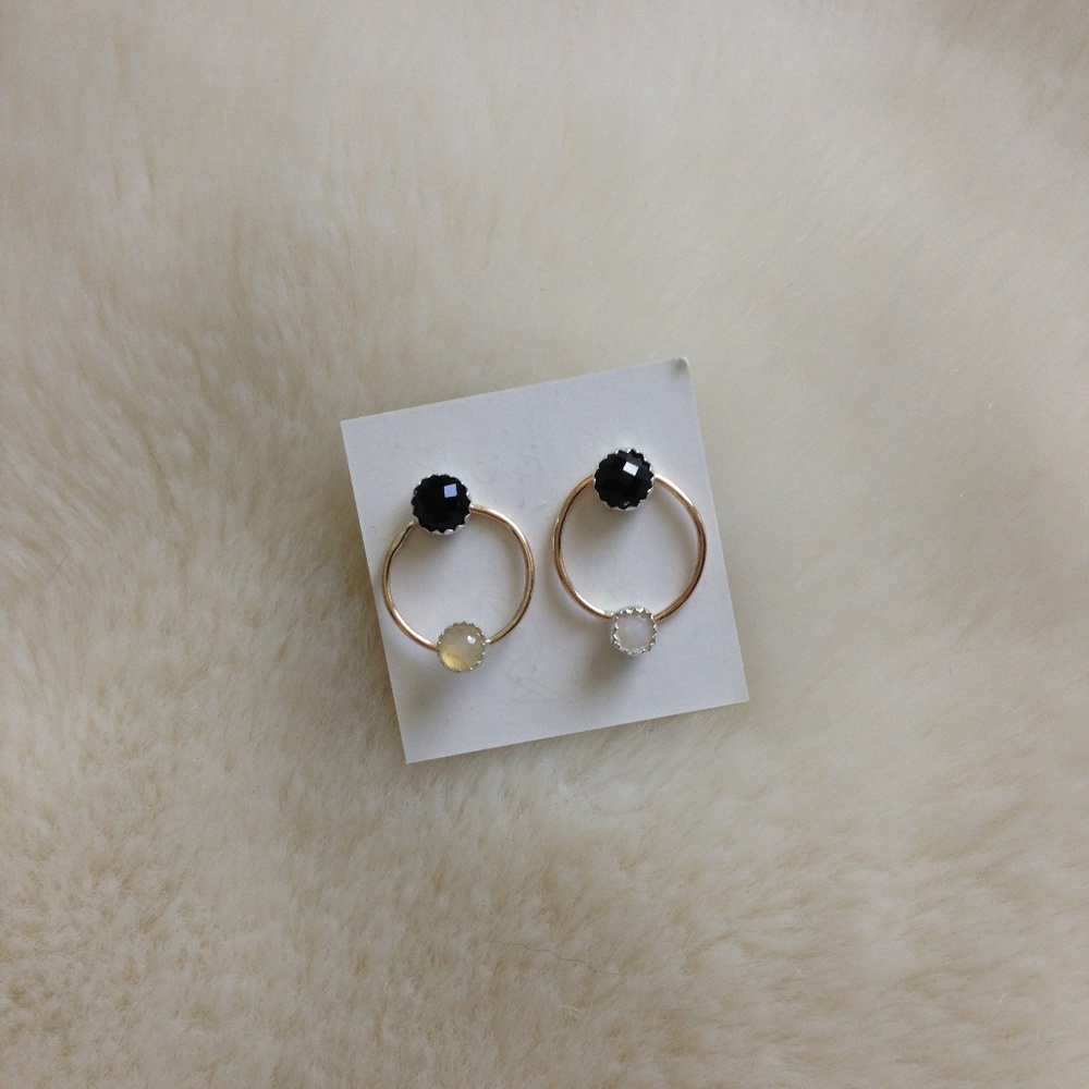 Silver, Rose Gold, Onyx & Opal Earring Studs NWT